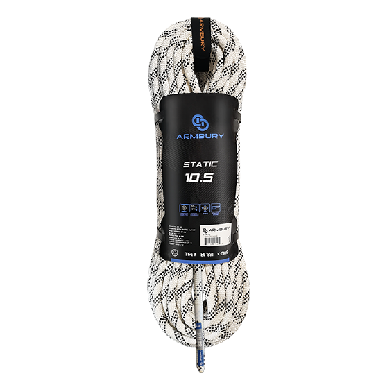 STATIC 10.5 CUERDA SEMIESTATICA 10.5mm (PRESENTACIÓN MÁX 400MTS) BLANCO / NEGRO 29 KN S10.5 ARMBURY