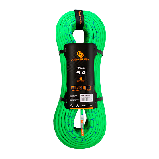 CUERDA DINÁMICA 9.4MM X 60M VERDE NEON-AZUL DINAMIC RAGE DRY PRO 9.4 ARMBURY