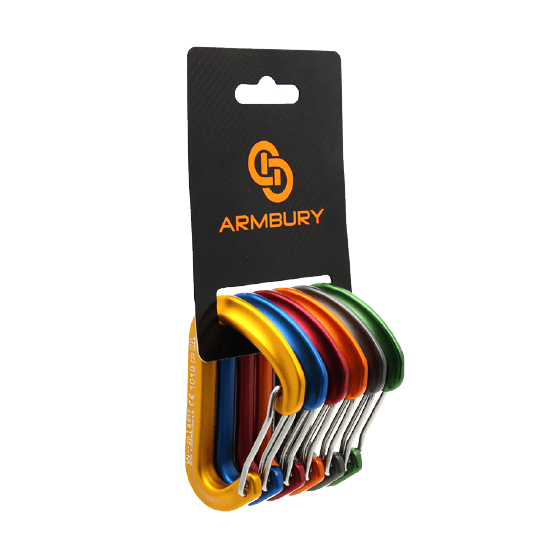 MOSQUETÓN ERGONÓMICO AMARILLO-AZUL-ROJO-NARANJA-NEGRO-VERDE O COLORES VARIOS SEGURO SIMPLE AUTOMÁTICO (SET 6PZ) VIVA WIRE 6 COLOR / SET ARMBURY